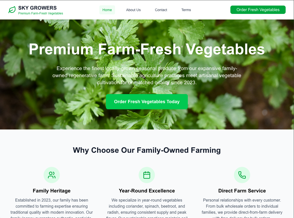 Sky Growers Farm Website